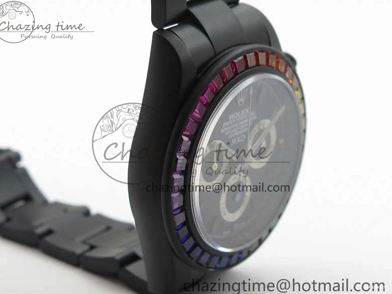 Crystal Bracelet on A7750 Black Edition Rainbow PVD Blaken Best Bezel Dial VR PVD Daytona V2 1226